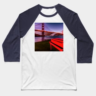 A Red Piano Looking Out At The Golden Gate Bridge At Dusk. Baseball T-Shirt